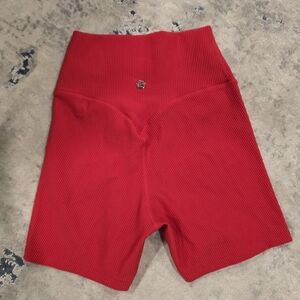 Buffbunny Ribbed Red Biker Shorts, Small